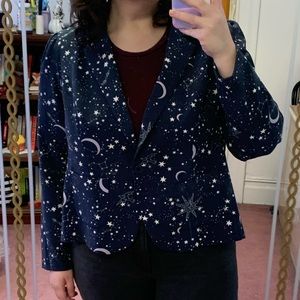 ModCloth Blue Celestial Stars and Moons Blazer Plus Size 2X